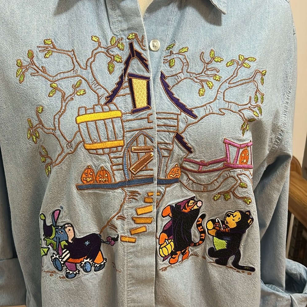 Vintage Disney Halloween Embroidered Denim Button Down - Picture 3 of 12